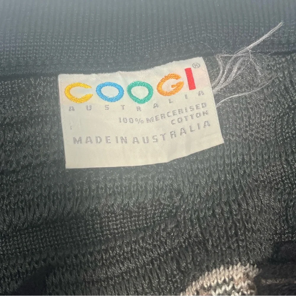 COOGI Australia 100% Cotton Scarf Black Gray 3D Knit Fringe VTG